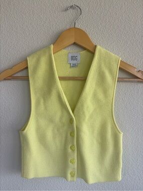 BDG lemon Yellow Ribbed Button-Front Crop Vest